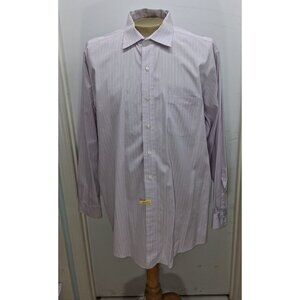 Brooks Brothers Men's Dress Shirt 17.5/36 LS Pink w White Stripes 100% Cotton